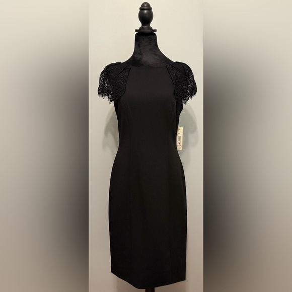 Eliza J Black Dress with Lace Flutter Sleeves Size 10 - Picture 1 of 6